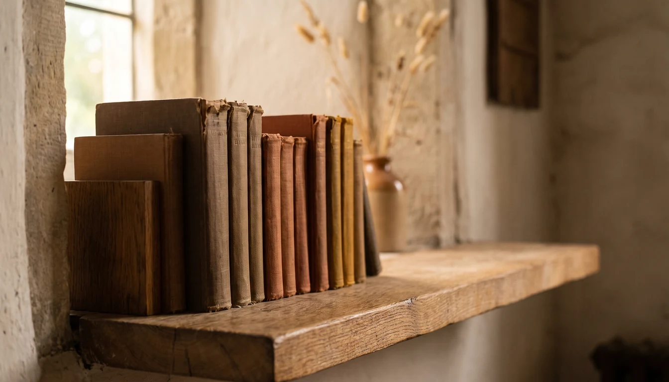 Two plain mugs set side by side on a worn wooden porch step in soft afternoon light, a folded cloth beside them
