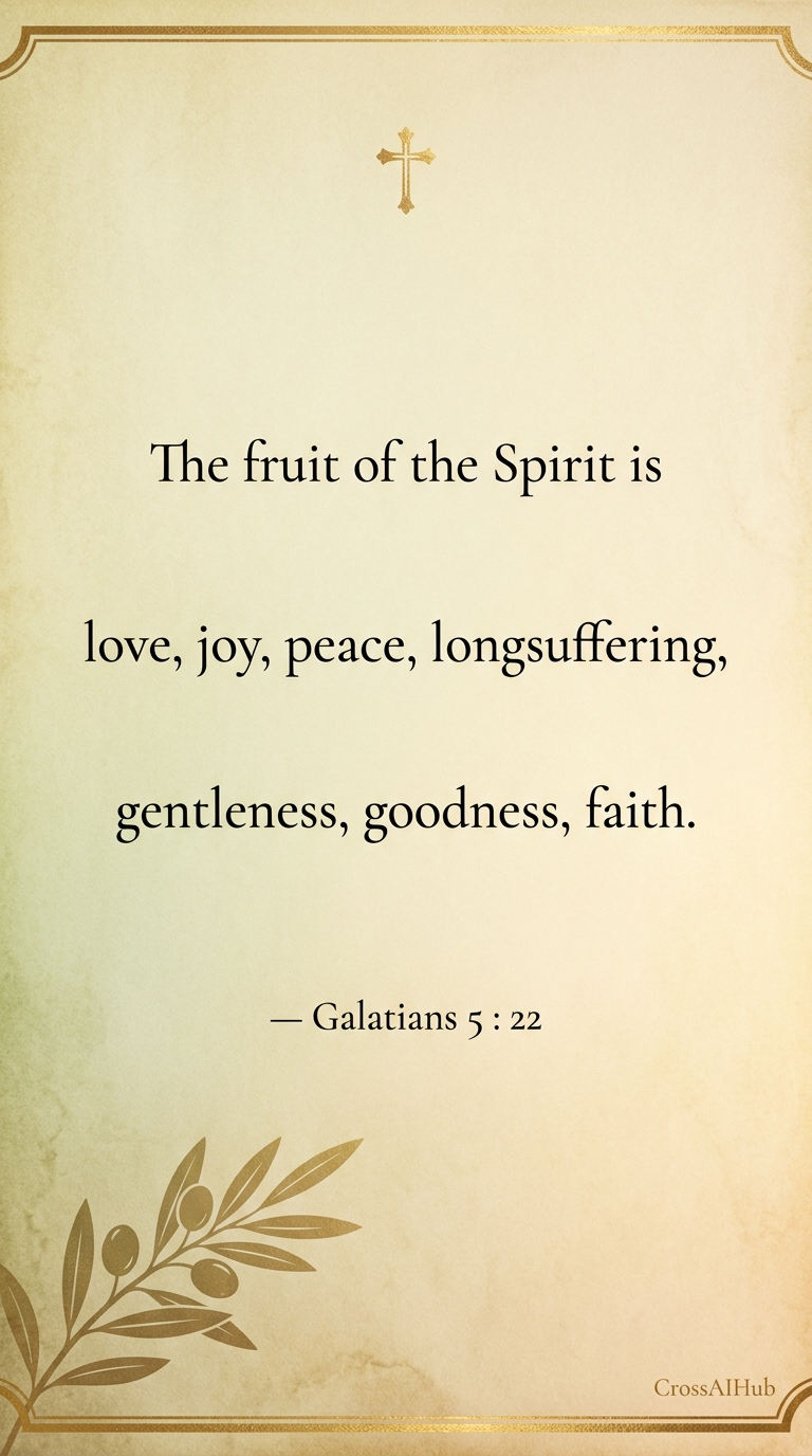 But the fruit of the Spirit is love, joy, peace, longsuffering, gentleness, goodness, faith. — Galatians 5:22 (King James Bible)