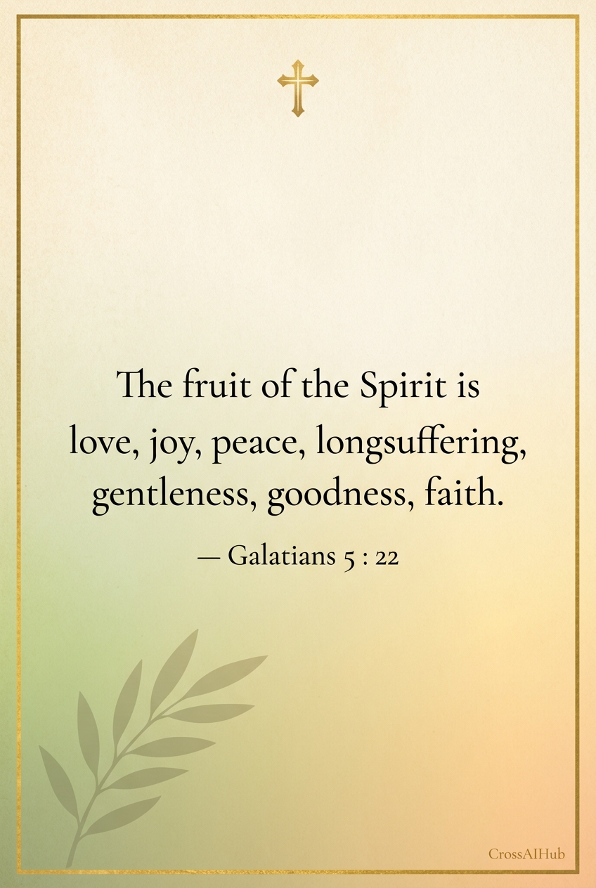But the fruit of the Spirit is love, joy, peace, longsuffering, gentleness, goodness, faith. — Galatians 5:22 (King James Bible)