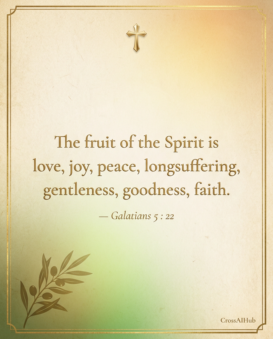 But the fruit of the Spirit is love, joy, peace, longsuffering, gentleness, goodness, faith. — Galatians 5:22 (King James Bible)